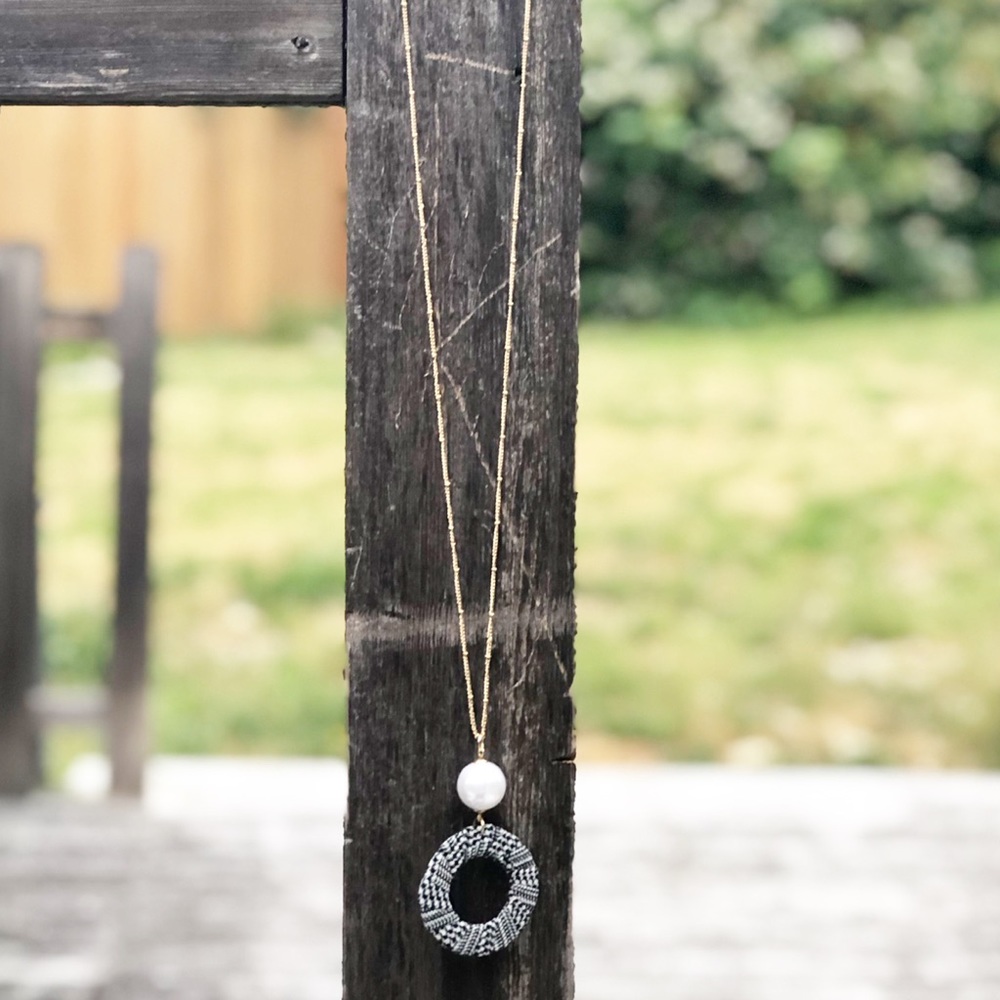 INC Long Petite Chain Pearl Drop & Fabric Circle